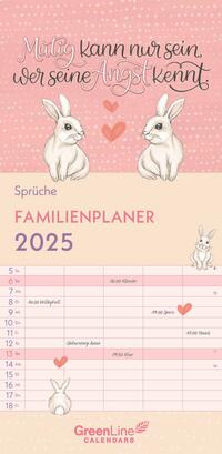 GreenLine – Sprüche 2025 Familienplaner, 22x45cm, Familienkalender mit effizienter Monatsaufteilung in 5 Spalten, für Familienorganisation, Schulferien und Stundenpläne, mit Spiralbindung