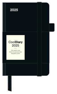 N NEUMANNVERLAGE - Black 2025 Cool Diary, 9x14cm, Wochenkalender mit Banderole und Lesebändchen, Tasche für Visitenkarte, Jahres- und Monatsübersicht, Mondphasen und internationales Kalendarium