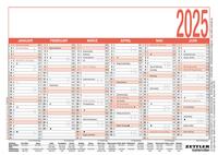 Zettler - Arbeitstagekalender 2025 weiß/rot, 14,8x10,5cm, Plakatkalender mit Monatsübersicht, 6 Monate auf 1 Seite, Ferientermine, Arbeitstage-, Tages- und Wochenzählung und deutsches Kalendarium