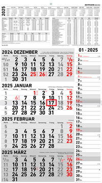 Zettler - 4-Monatskalender Kombi 2025, 33x45cm, Bürokalender mit Jahresübersicht, Datumsschieber, faltbar, 4 Monate auf einen Blick, Feiertage/Ferientermine DE/AT/CH und deutsches Kalendarium