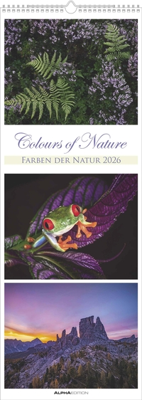 Alpha Edition - Colours of Nature – Triplets Kalender 2026 – Wandkalender XXL 25×69 cm mit 3 Naturfotos pro Seite, Hochformat-Bildkalender, stilvoller Wandplaner für Naturfreunde