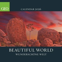 GEO - Beautiful World 2026 – Wandkalender 30x30 cm (offen 30x60 cm), Broschürenkalender mit 12 Monatsblättern, 6-sprachigem Kalendarium, internationalen Feiertagen & Mondphasen