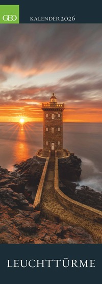 GEO - Leuchttürme 2026 – Wandkalender 25x69 cm, Poster-Kalender mit 12 Monatsblättern, deutschem Kalendarium & Spiralbindung, Vertikalformat mit maritimen Fotografien