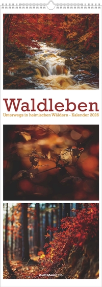 Alpha Edition - Waldleben Triplets 2026 – Streifenkalender XXL 25×69 cm im Hochformat mit 12 Naturmotiven, Bildkalender mit Triplets-Design für Naturliebhaber & stimmungsvolle Wanddekoration