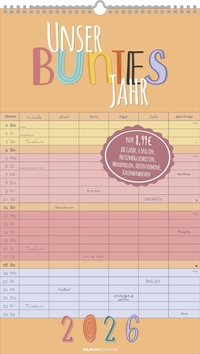 Alpha Edition - Unser buntes Jahr - 6 Spalten 2026 – Familienkalender 26×45 cm mit 6 Spalten & Feiertagen, praktischer Wandplaner für Familie, Schule & Alltag