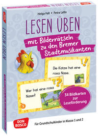 Lesen üben mit Bilderrätseln zu den Bremer Stadtmusikanten. 34 Bildkarten zur Leseförderung