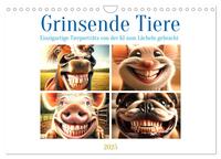 Grinsende Tiere - Tierporträts von der KI zum Lächeln gebracht (Wandkalender 2025 DIN A4 quer), CALVENDO Monatskalender