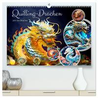 Quilling-Drachen - Jahr des Drachen (hochwertiger Premium Wandkalender 2025 DIN A2 quer), Kunstdruck in Hochglanz