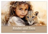 Kinder und Tiere (Wandkalender 2025 DIN A2 quer), CALVENDO Monatskalender