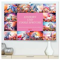 Einhorn und coole Sprüche (hochwertiger Premium Wandkalender 2025 DIN A2 quer), Kunstdruck in Hochglanz