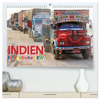 Indien Farbenfrohe LKW (hochwertiger Premium Wandkalender 2025 DIN A2 quer), Kunstdruck in Hochglanz