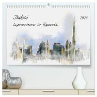 Dubai - Impressionen in Aquarell (hochwertiger Premium Wandkalender 2025 DIN A2 quer), Kunstdruck in Hochglanz