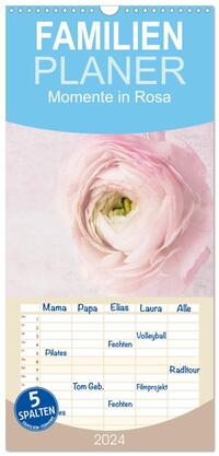 Familienplaner 2025 - Momente in Rosa mit 5 Spalten (Wandkalender, 21 x 45 cm) CALVENDO