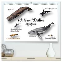 Wale und Delfine Steckbriefe (hochwertiger Premium Wandkalender 2025 DIN A2 quer), Kunstdruck in Hochglanz