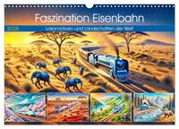 Faszination Eisenbahn - Lokomotiven und Landschaften der Welt (Wandkalender 2025 DIN A3 quer), CALVENDO Monatskalender