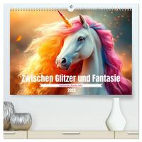 Zwischen Glitzer und Fantasie-Einhörner durchs Jahr (hochwertiger Premium Wandkalender 2025 DIN A2 quer), Kunstdruck in Hochglanz