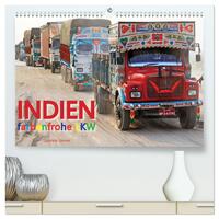 Indien Farbenfrohe LKW (hochwertiger Premium Wandkalender 2026 DIN A2 quer), Kunstdruck in Hochglanz