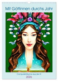 Mit Göttinnen durchs Jahr - Computerträume aus der KI (Wandkalender 2026 DIN A3 hoch), CALVENDO Monatskalender