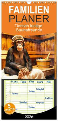Familienplaner 2026 - Tierisch lustige Saunafreunde mit 5 Spalten (Wandkalender, 21 x 45 cm) CALVENDO