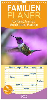 Familienplaner 2026 - Kolibris; Anmut, Schönheit, Farben mit 5 Spalten (Wandkalender, 21 x 45 cm) CALVENDO