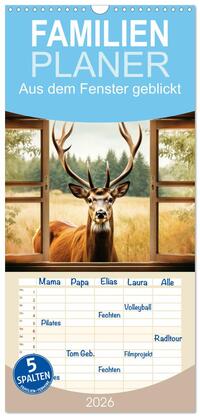 Familienplaner 2026 - Aus dem Fenster geblickt mit 5 Spalten (Wandkalender, 21 x 45 cm) CALVENDO