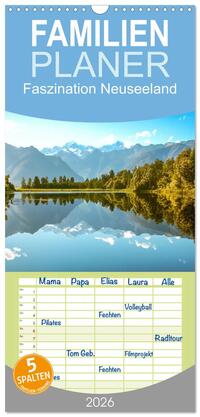 Familienplaner 2026 - Faszination Neuseeland mit 5 Spalten (Wandkalender, 21 x 45 cm) CALVENDO