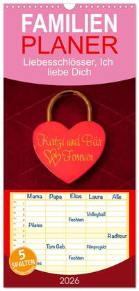 Familienplaner 2026 - Liebesschlösser, Ich liebe Dich mit 5 Spalten (Wandkalender, 21 x 45 cm) CALVENDO