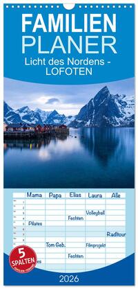 Familienplaner 2026 - Licht des Nordens - LOFOTEN mit 5 Spalten (Wandkalender, 21 x 45 cm) CALVENDO