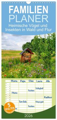 Familienplaner 2026 - Heimische Vögel und Insekten in Wald und Flur mit 5 Spalten (Wandkalender, 21 x 45 cm) CALVENDO