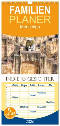 Familienplaner 2026 - Indiens Gesichter mit 5 Spalten (Wandkalender, 21 x 45 cm) CALVENDO