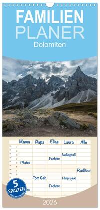 Familienplaner 2026 - Dolomiten mit 5 Spalten (Wandkalender, 21 x 45 cm) CALVENDO