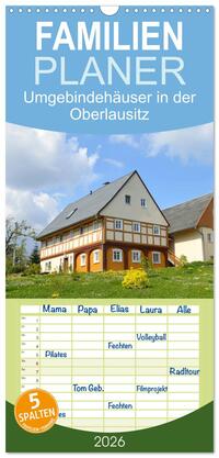 Familienplaner 2026 - Umgebindehäuser in der Oberlausitz mit 5 Spalten (Wandkalender, 21 x 45 cm) CALVENDO