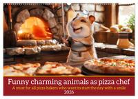 Funny charming animals as pizza chef (Wall Calendar 2026 DIN A2 landscape), CALVENDO 12 Month Wall Calendar