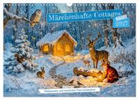 Märchenhafte Cottages - Waldzauber und versteckte Tiere entdecken! (Wandkalender 2027 DIN A3 quer), CALVENDO Monatskalender