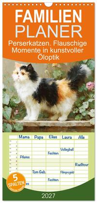 Familienplaner 2027 - Perserkatzen. Flauschige Momente in kunstvoller Öloptik mit 5 Spalten (Wandkalender, 21 x 45 cm) CALVENDO