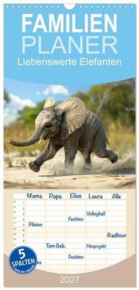 Familienplaner 2027 - Liebenswerte Elefanten mit 5 Spalten (Wandkalender, 21 x 45 cm) CALVENDO