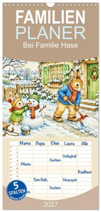 Familienplaner 2027 - Bei Familie Hase mit 5 Spalten (Wandkalender, 21 x 45 cm) CALVENDO
