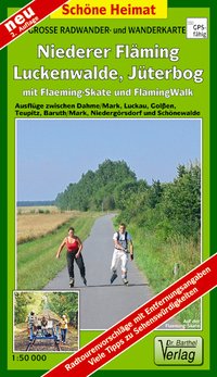 Große Radwander- und Wanderkarte Niederer Fläming, Luckenwalde, Jüterbog mit Flaeming-Skate® und FlämingWalk®